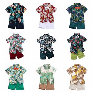 Criança Baby Boys Conjunto de roupas de verão impressão camisa roupas roupas de manga curta botão para baixo tops + shorts terno