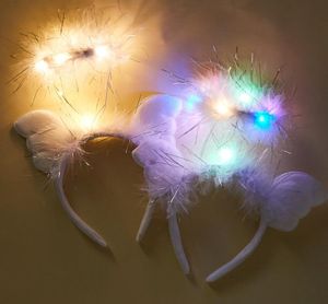 Light Up LED Angel Halo Headband White Feather Wings Party Glowing Hairstick Christmas Fancy Dress Costume Hair Accessory