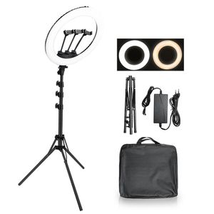 18-Inch LED Selfie Ring Light with Adjustable Color Temperature 3200-5600K and 210cm Tripod Stand for Studio Lighting and Video Recording