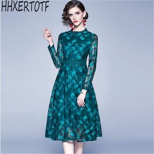 Frühling mode Casual Frauen Kleider Aushöhlen langarm Floral Häkeln Spitze kleid Vestidos 210531