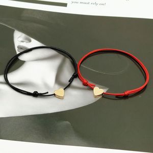 2 st / lots Tiny Love Heart Lucky Armband Röd Svart Vit Färg Rope Armband Justerbar Mode Par Armband Partihandel