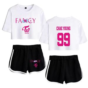 Women's Tracksuits Twice FANCY T-Shirt Two-Piece Outwear Summer And Shorts Suit Crop Fashion Top + Tracksuit
