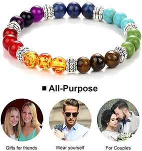 Pietra lavica nera 7 braccialetti Chakra 8mm Yinyang Rock Bead Pietre naturali elastiche Pietre preziose Diffusore di olio Yoga Menditation Perline Bracciale per uomo Donna Ragazza Gioielli