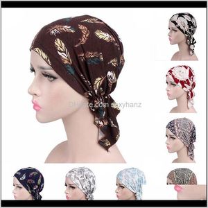 Beanie / Skull Hattar Kepsar Hattar, Scarves Handskar Fashion AessoriesWomen Feather-Print Turban Long Hat Night Sleep Cap Lady Hair Care Bonnet Hea