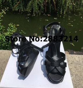 Kaviar Läder T-Rem Open Toe Black Green Lady Sandals Tribute Buckle Strap Luxury High Heels Wedding Party Girls Pump