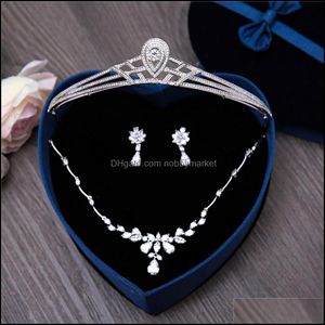 Kolczyki Naszyjnik Zestawy Biżuterii Księżniczka Czyszczy Cyrkon Bridal Wedding Brides Tiara Kobiety Stroik Crown Collar do dostawy Prom Drop