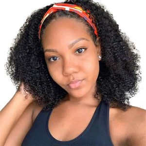 14-24 tum Kinky Curly Headband Paryker Brasiliansk halsduk Människa för svarta kvinnor Inget lim Sy i1