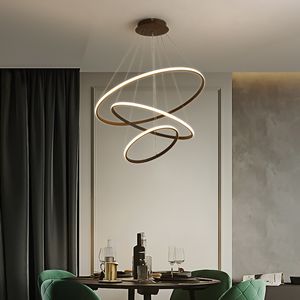 Modern LED Pendant lamp For Living Room Dining Kitchen Black/White Circle Ring Hanging Chandelier