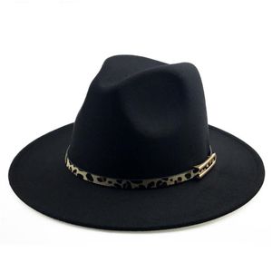 Jazz Panama Hat Men Kvinnor Fedora Hattar Ladies Wide Brim Cap Man Woman Top Caps Leopard Belt Trilby Höst Vinter Partihandel