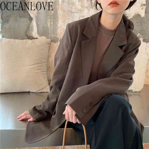 Autunno Donna Blazer Solid Office Lady Coreano Vintage Allentato Blazer Feminino Classico Chaqueta Mujer 17332 210415
