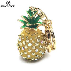 Fine Bag KeyChain Female Korea High-End Cute Full Inlaid Cubic Zirconia Pineapple Car Key Pendant Small Gift Rhinestone G1019