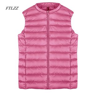 Women 90% Ultra Light Duck Down Vest Casual Jacket Autumn Winter Round Collar Sleeveless Coat 210430