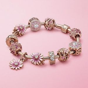 Moda argento sterling oro rosa cristallo giardino margherita fiori di murano vetro murano perline di fascino europeo cuore ciondola adatto bracciali con ciondoli collana B8