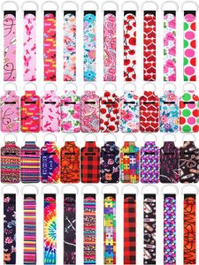 20Set Chapstick Holder Nyckelringar Neoprene Wristlet Keychain Lanyards Lip Balm Pouch Skyddsfall för tjejer Kvinnor