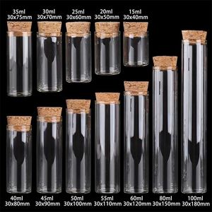 15ml 25ml 30ml 35ml 40ml 45ml 50ml 55ml 60ml 80ml 100ml Small Glass Test Tube with Cork Stopper Bottles Jars Vials 24 pieces 22010207F