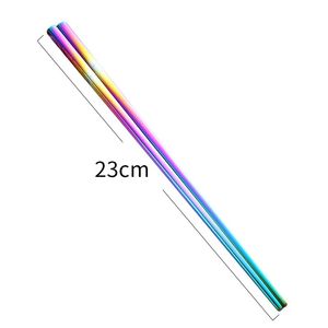 Metal Square Chopsticks Glossy Titanium Plated Anti Scalding High-grade 304 Stainless Steel Rainbow Golden Black Chopstick GGA4442