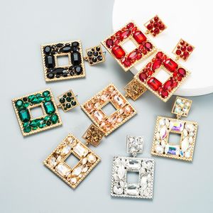 Luxus Multi Farbe Kristall Baumeln Ohrringe Einfache Geometrische Quadrat Aussage Ohrringe Weibliche Party Ohr Schmuck