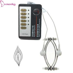 Auult Tortura Clitoride Labbra Morsetto Figa Morsetto Giocattolo del sesso per le donne BDSM Bondage Clip per labbra con elettroshock Set P0816