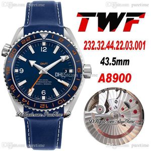 TWF GMT 600m 43,5mm A8900 Automatisk herrklocka Keramik Bezel Blue Dial White Stick Markers Gummistem 232.32.44.22.03.001 Super Edition Watches Puretime Z02A1