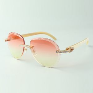 Óculos de sol clássicos requintados com diamantes sem fim 3524027, óculos com hastes de chifre de búfalo branco natural, tamanho: 18-140 mm