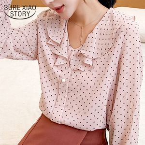 Moda Blusas Femininas Camisas Mulheres e Blusas Ladies Tops Mulheres Chiffon Shirt Impresso Dot Blusa de Manga Longa 5315 50 210417