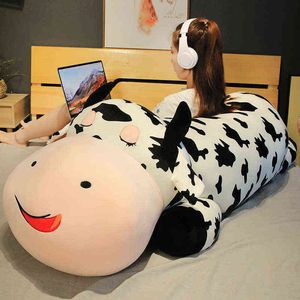 80-120cm Giant Lying Cow Plush Pillow Soft Stuffed Animal Cattle Plush Toys for Children Kawaii Baby Doll Girls Birthday Gift AA220314