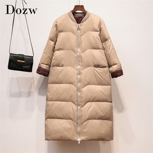 Elegant Women Thick Warm Coat Long Parkas Winter Solid Cotton Padded Jacket Sleeve Zipper Up Coats Parka Femme 210515