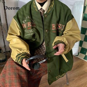 Männer Jacken Vintage Patchwork Lederjacke Männer Straßenbrief Stickerei Harajuku Baseball Hip Hop Koreanische Art Lose Übergroße Mantel