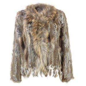 Natural Knitted Rabbit Fur Vest With raccoon Collar long sleeve fur coat with tassel customized overcoat large size 210816
