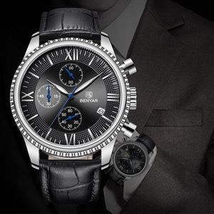 Wristwatches Wristwatch Mens Watches BENYAR Top Quartz Watch Men Gold Chronograph Military Leather Clock 2021 Reloj Hombre