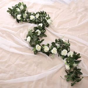 Decorative Flowers Wreaths artificial flower rose vine hanging flowers for wall decoration rattan fake plants leaves garland romantic wedding home decorations