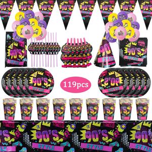 Diminuiço de jantar descartável 119pcs Hip Hop na decoração de festas de aniversário do estilo dos anos 90 Retro Disco Music Tableware Cup Cup Plate Supplies de chá de bebê