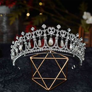 Brooque Crystal Pearl Bridal Tiaras Diana Crown Pageant Diadem невеста оголовье свадьбы аксессуары для волос Tiara de Noiva 210707