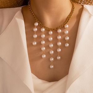 Pearl Irregular Tassel Necklace For Women Vintage Baroque Gold Snake Chain Design Jewelry Gift Pendant Necklaces