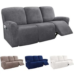 All-Inclusive Recliner Sofa Cover för 3 SEAT Elastic Chair Slipcover Suede Couch Fåtölj Non-Slip Protector 210723