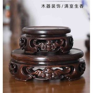 8.2-14.8cm Diameter Ebony Carved Bat Pattern Base Craftwork Solid Wood Base Flower Vases Stone Jade Tekanna Aquarium Base 210811