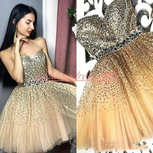 Sparkling Beads Sequins Gold Homecoming Dresses for Juniors Crystal Plus Size Short Prom Dress Party Ball Gowns Graduation Club Wear