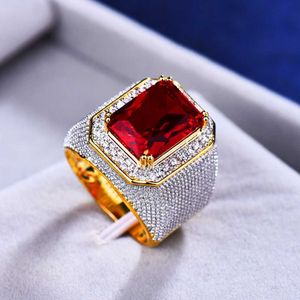Wholesale gold vintage engagement rings resale online - Gorgeous Male Female Big Red Engagement Ring Cute Yellow Gold Jewelry Zircon Stone Ring Vintage Wedding Rings For Men And Women P0818