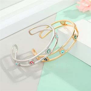 1PC Shiny Rhinstone Evil Bangle For Women Bohemia Vintage Simple Round Eye Open Bracelet Gioielli turchi B40-3