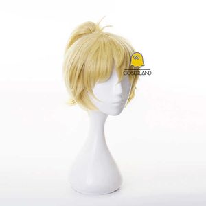 Anime High Rise Invasion Mayuko Nise Short Blonde Ponytail Cosplay Wig Tenkuu ShinpanHeat Resistant Synthetic Hair Party Y0913