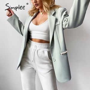 Knapp StreetWear Solid Blazer Women Office Elegant Ladies Blazers Kvinna Långärmad Pocket Vår Höstlackar 210414