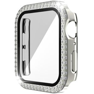 Klockfodral i härdat glas för Apple iWatch Protective Bumper Screen Protector Shell Pc Double Diamond Rhinestone Lämplig lock 40mm 42mm 44mm 41mm 45mm 49mm