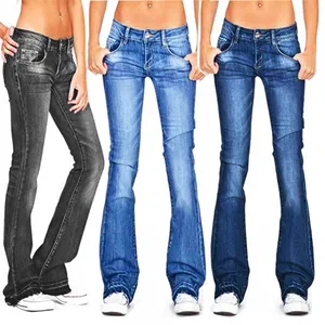 Autumn Black Flared Jeans Women Casual Vintage Skinny Low Waist Bell Bottom mom Jeans Korean Slim Denim trousers Y2k Pants