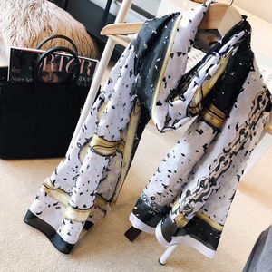 2023 V￥r/sommar ny f Letter Border Creative Women's Imitation Silk Scarf Temperament Fashion Sunscreen Silk Scarf Shawl Echarpe de Femme