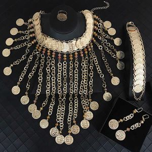 Frankrike Bridal Smycken Set Full Handgjorda Beaded Face Tillbehör Kvinnor Guld Huvudstycke Halsband och Örhängen Afrikansk Alloy Veil H1022