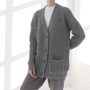 Spring Autumn Winter Casual Knit Coat Wool Long Cardigan tjock varm jacka 210917