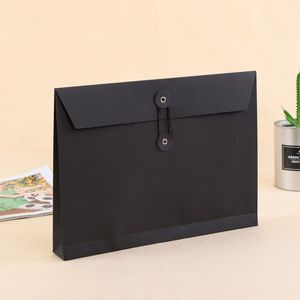 Branco Black Brown Kraft Documento Titular Arquivo Saco De Armazenamento Envelope de bolso com armazenamento String Lock Office Supply LX2631