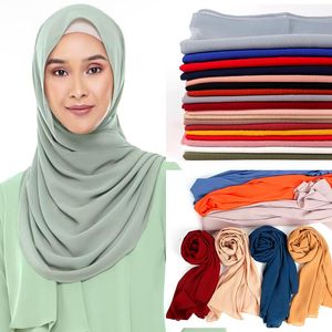 Szaliki kobiety solidny kolor hidżab opaska na głowę muzułmański szyfonowy szalik miękkie gładkie szale