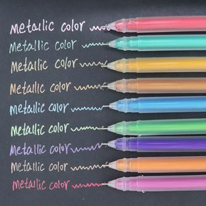 9pcs / ensemble stylo de paillettes Couleur métallique changeant marqueur flash gel stylos dessin de scrapbook Album Journal DIY Kawaii Papeterie School