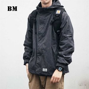 Primavera japonês streetwear hoodie terno terno de alta qualidade hip hop listrado jaqueta harajuku homens casaco de carga masculino 211110